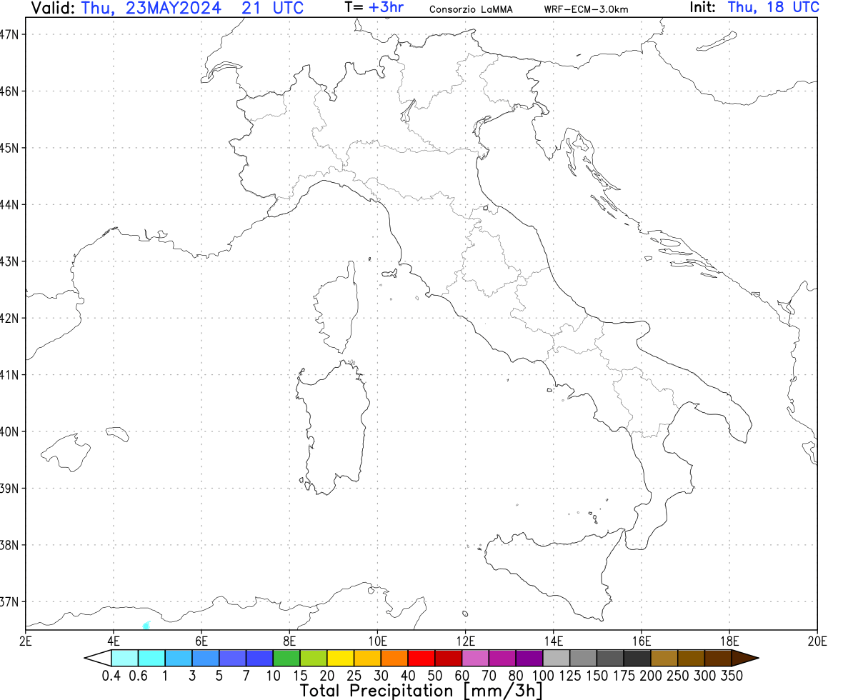 mappa meteo WRF-ECM precipitazione tri-oraria italia